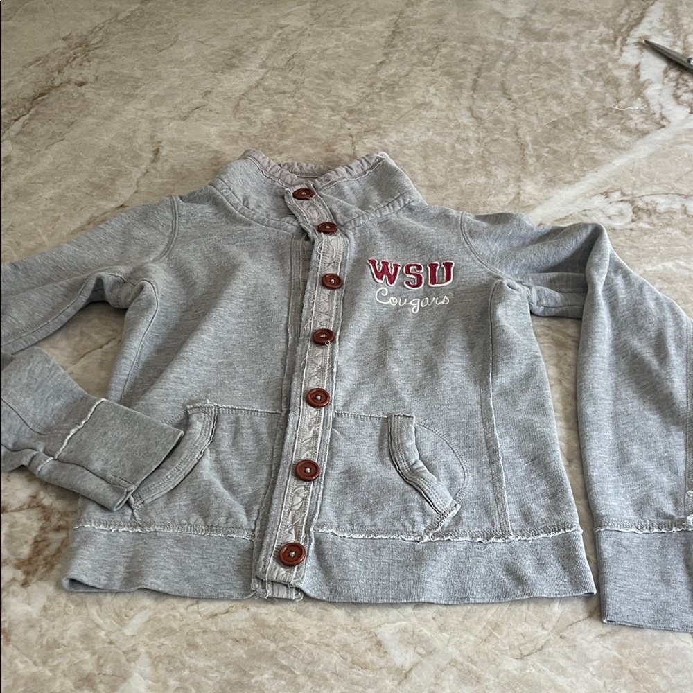 League Grey Button-Up Jacket with Red WSU Embroidery size Kid’s  M/Women’s XXS